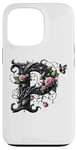 Coque pour iPhone 13 Pro Letter P Initial Floral Monogram Rose Pink Flower Butterfly