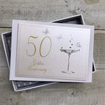 WHITE COTTON CARDS 50th Golden Anniversary, Mini Photo Album, Champagne Glasses, White, 12.5 x 17.5 x 2.5 cm