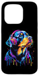 Coque pour iPhone 15 Pro Rottweiler Lover Pop Art portant des écouteurs drôles Rottweiler