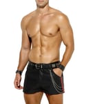 Casey Kevin Men's Sexy Leather Shorts Hot Boxer Pants with Pocket for Party CK3101-Red X-Large