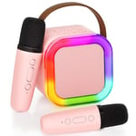 Ankuka Micro Karaoke Enfants avec 2 Micro sans Fil, Jouet Fille Karaoké 3-12 Ans Micro Enfant, Karaoké Bluetooth Portable avec Changement de Voix Magique et Lumière LED. (Rose)