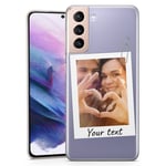 TULLUN Personalised Phone Case for Samsung Galaxy S21 plus 5G - Clear Soft Gel Custom Cover Pinned Polaroid Photo Your Own Image Design - Paper Clip