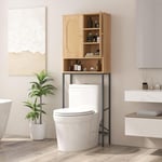 Goplus - Meuble wc au-Dessus des Toilettes 175cm, avec 5 Compartiments, Étagère Semi-Ouverte, Portes en Rotin & Patins Ajustables