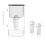 Wessper Carafe Filtrante en Verre avec Deux Cartouche Anti Calcaire, Carafe d'eau Capacité de 2,5 L, Filtres eau Compatible avec Brita Classic, Dafi Classic, Noir