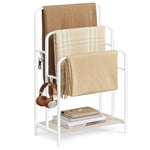 VASAGLE Porte Serviette Salle de Bain, Range Serviette, sur Pied, 3 Barres, 50 x 30 x 100 cm, 2 Crochets, Étagère de Rangement, Blanc Mat et Beige Naturel LLS009W01