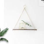 Wood Floating Shelf, 1 Tier Plant Storage Wooden Hanging Swing String Shelf with Rope Picture Photo Organizer Rack for Bedroom Living Room Bathroom (Dark Grey,1 Tier)