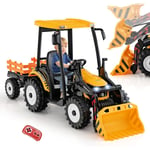 Goplus - 12V Tracteur Electrique Enfants avec Godget et Remorque, Voiture Électrique Enfants 1 Place avec Télécommande 2,4G et 3-6 km/h, Phares et