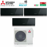 Mitsubishi - electric trial split inverter air conditioner series kirigamine zen black msz-ef 9+9+12 with mxz-3f54vf r-32 wi-fi integrated colour