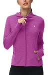 Rdruko Ladies Running Jacket Lightweight Zip Up Essential Hoodie Quick Dry Long Sleeve Gym Workout Tops with Thumb Holes Purple XL