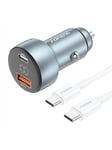 Foneng C18 1xUSB-A 1xUSB-C 2.4A 48W car charger (grey) + USB-C to USB-C cable