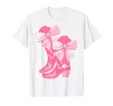 Cowgirl Boots Pink Baby Bow Preppy y2k Coquette T-Shirt