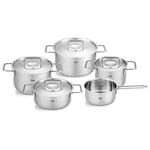 Fissler Collection Pure Jeu De Faitouts/sautoir/casserole En Acier Inoxydable, 5 Pièces Dont 4 Avec Couvercle En Métal (3 Faitouts, 1 Sautoir, 1 Casserole À Queue), Compatible Induction