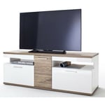 Meuble tv coloris blanc brillant et chêne sterling - Longueur 150 x Hauteur 55 x Profondeur 50 cm Pegane