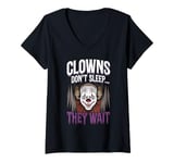 Womens Terrifying Clown Face Killer Clown Costume Horror Vibes V-Neck T-Shirt