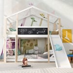 Lit superposé enfant 90x200,Cabane dans les arbres lit bébé avec toboggan,lit mezzanine pour enfant,bois,Blanc Sunfecili