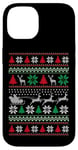 Coque pour iPhone 14 Pull de Noël moche rétro avec traîneau de Père Noël volant renne volant