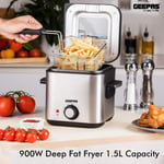 1.5LTR COMPACT 900W ELECTRIC STAINLESS STEEL DEEP FAT FRYER NON-STICK CHIP PAN