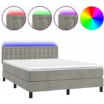 Cadre de lit led avec sommier tête de lit matelas surmatelas 140x190 cm tissu velours gris clair TDL0207860