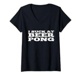 Womens I Suck At Beer Pong Funny New Collage Student Party Beerpong V-Neck T-Shirt