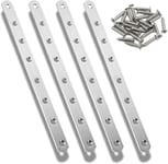 4 Pcs Pattes D'assemblage en Inox, 295 x 20mm Supports de Fixation Droits Plats Plaques Métalliques, Connecteur Equerre Plate Fixation Inox avec Vis pour Meubles Armoires Caisson Étagères Argent