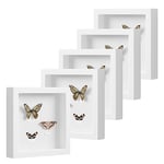 EUGAD Lot de 5 Cadre Photo en Bois 30x30cm, Style 3D Cadre de Boîte d'Ombre Profonde pour Objets jusqu'à 3cm, Galerie Photos Décoration Murale avec Passe-Partout vitre en Plastique, Blanc