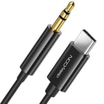 deleyCON 2m Câble USB-C vers Jack 3,5 mm Câble Jack AUX Câble Audio Compatible avec Apple Samsung Google Huawei Xiaomi Smartphone Téléphone Portable Tablette Voiture Prise Casque Voiture - Noir