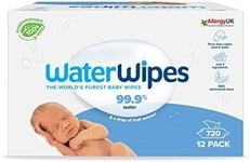 WaterWipes Baby Wipes 12x60 Pack Sensitive Newborn Biodegradable Unscented 99.9