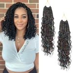 2 Packs Crochet Braids Hair Extensions-14 Inch Goddess Braids Extensions Hair Crochet Braids With Curly Ends Crochet Braiding Hair for black women Boho Box Braids Crochet Hair Pre Looped (1B-Tinsel#)