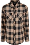 Urban Classics Women's Ladies Turnup Checked Flanell Shirt, Black/softtaupe, XL