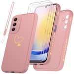 Coque Compatible avec Samsung Galaxy A25 5G et 3 Pièces Verre Trempé Protection Écran + 1 Cordon, Souple TPU, Anti-Empreintes et Anti-Rayures Housse - Rose