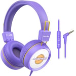 New bee Kids Headphones, Children Headphones Wired for Girls Boys, Foldable Toddler Headphones with Microphone for School Study Travel, 85/94dB Volume Limiter (Purple)