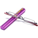 KoKoBin Mini Lunettes de lecture étroites Charnière à ressort Métal Aide à la lecture Unisexe avec étui (violet, 1.5, diopters)