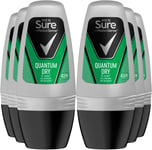 Sure Men Quantum Dry Deodorant Roll On, 6 Pack, 48hr Sweat & Odour Protection