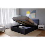 Lit coffre adulte contemporain Simili Oxford Noir BARCELONA 140x190cm avec 1 sommier