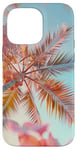 iPhone 14 Pro Max Palm Tree Hibiscus Sunset on the Beach Light Blue Case