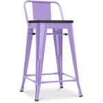 Tabouret de bar design industriel avec dossier - Bois et acier - 60 cm - Stylix Violet pastel