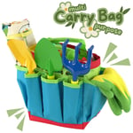 Garden Tools Kids Play Set & Carry Bag 15 Pcs Shovel Rake Fork Glove Outdoor Toy