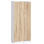 Bibliothèque de bureau Armoire AKORD R80 Blanche 80 cm 2 portes façade Chêne Sonoma 8 étagères 80x35x180 cm