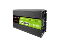 Green Cell Przetwornica napicia PowerInverter LCD 24 V 3000W/60000W Przetwornica samochodowa z wywietlaczem - czysty sinus strømadapter og vekselretter Automatisk Sort