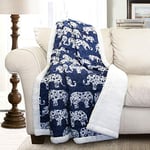 Lush Decor Elephant Parade Sherpa Couvre-lit, 152,4 x 127 cm, Bleu Marine