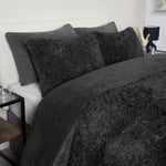 OHS Fluffy Bedding King Size Teddy Fleece Duvet Set Reverse, Shaggy Bedding Kingsize Duvet Covers Set with Pillowcases Quilt Covers Warm Super Soft, Grey Faux Fur