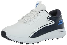 Skechers Men's Max 2 Arch Fit Waterproof Spikeless Golf Shoe Sneaker, White/Navy Blue, 9.5 UK Wide