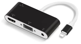 Lightning til HDMI/VGA adapter kabel - Sort - 10 cm