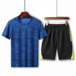 GHQYP Mens Running Base Layer Tracksuits Sets,Summer Men's Loose T-shirt, Running Casual Short-Sleeved, Round Neck Quick-Drying Shorts Sports Suit,Blue2,Men(L)