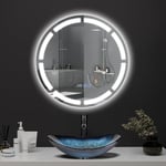 YU YUSING Miroir de Salle de Bain LED Rond 60 x 60 cm avec 3 Couleurs de lumière réglables Miroir Mural avec Interrupteur Tactile Miroir de Salle de Bain Anti-buée Fonction minuterie Blanc Froid IP44