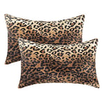 CARRIE HOME Soft Plush Leopard Print Faux Fur Lumbar Pillow Covers for Home Couch Sofa (Set of 2, 12x20 inch)