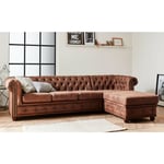 Winston - canapé d'angle chesterfield - 4 places - style industriel - droit - marron