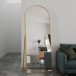 Miroir sur Pied Arrondi avec Cadre en Métal Miroir sur Pied HD Grand pour Salon, Chambre et Dressing Miroir Doré 180x80cm