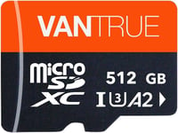 Vantrue 512Go Carte mémoire microSDXC UHS-I U3 4K avec Adaptateur Compatible avec Dashcam, Smartphone, Tablette, caméra d'action et caméra de Surveillance (512Go).[G238]