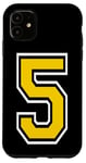 Coque pour iPhone 11 Numéro 5 en jaune, noir, blanc, version de poche